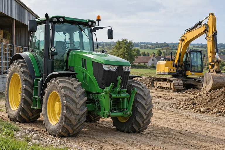 Illustration d’un tracteur et d’un engin de chantier